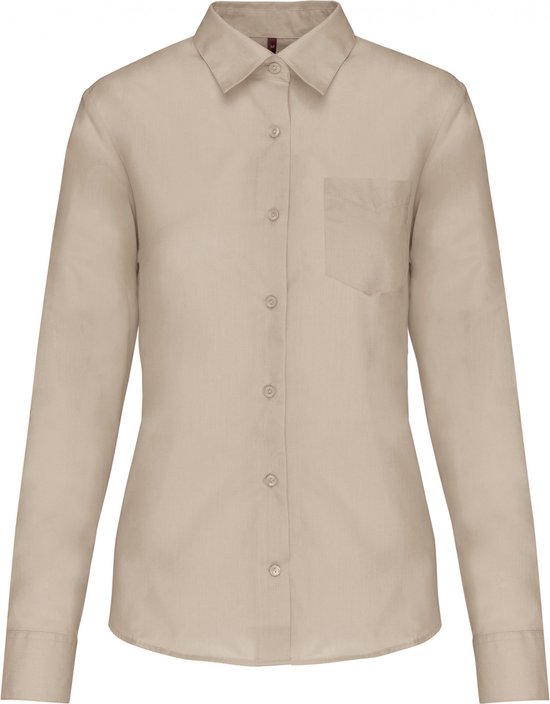 Blouse Dames XS Kariban Lange mouw Beige 65% Polyester, 35% Katoen