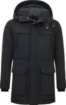 Winterjassen Heren - Gewatteerde Jassen - Lange Heren Parka Jas met Capuchon - 891- Zwart