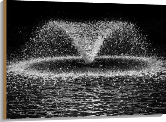 Hout - Water - Druppels - Spetters - Zwart - Wit - 100x75 cm - 9 mm dik - Foto op Hout (Met Ophangsysteem)