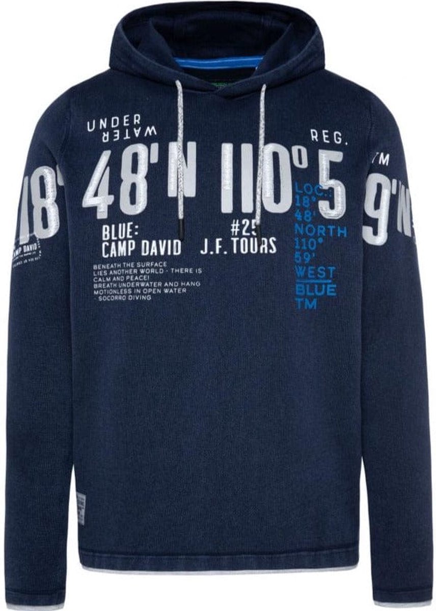 Camp David gebreide hoodie trui, Donkerblauw