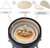 Kamado Accessoire set - 24 inch - 4-delig - Premium - Universeel - met RVS houder/verhoger - met cordieriet pizza steen - met 2 halve maan stenen