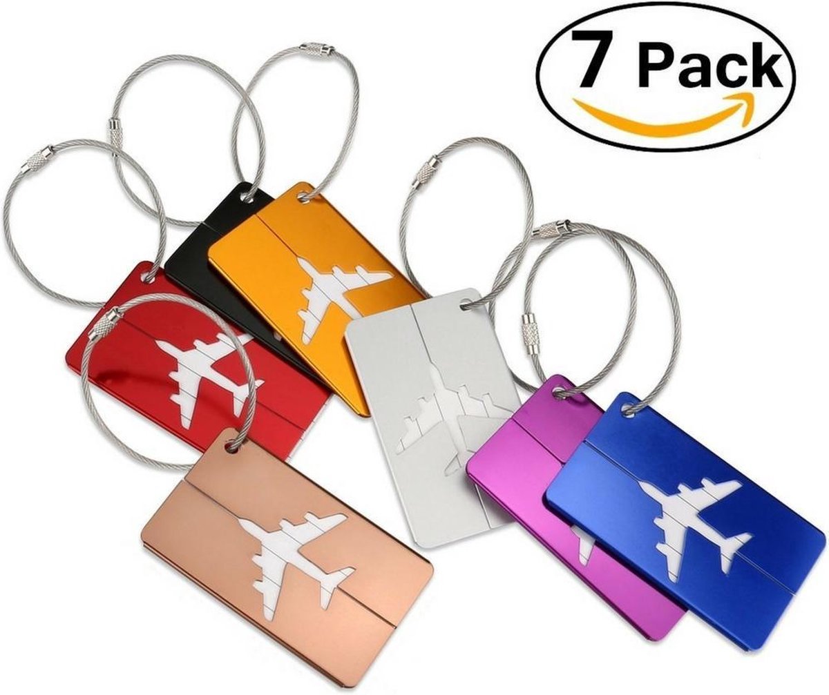 Aluminium bagagelabel- Aluminium Kofferlabels - Bagagelabel - Naamlabel - 7 stuks kofferlabels- Adres Label Voor Koffer Tas & Bagage - Multi