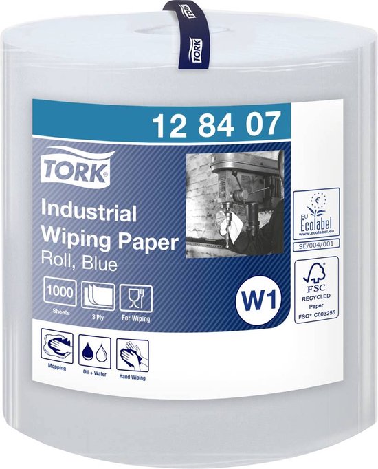 Tork 530279 Heavy-Duty Gevouwen Reinigingsdoeken Blauw W4, Sterk en Absorberend, 1 x 105 doeken
