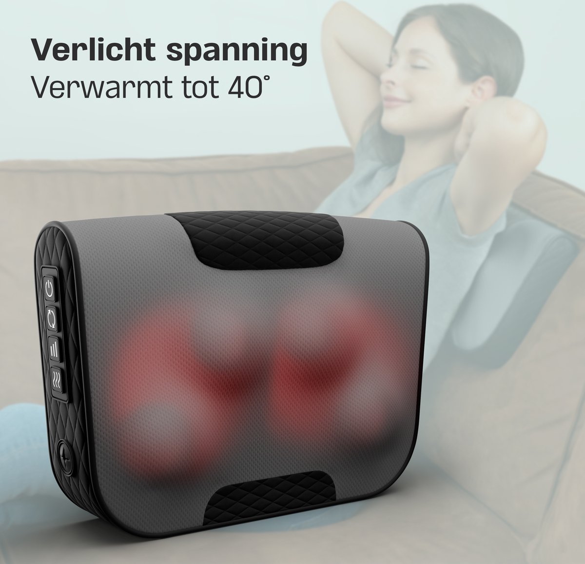 CozySense® Shiatsu Massagekussen - Elektrisch & Draadloos Massage Apparaat voor Nek en Rug - Warmtefunctie - Oplaadbaar - Ergonomisch - Zwart thumbnail 5