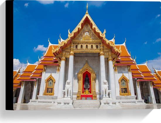 Canvas - Wit met Gouden Marmeren Tempel in Bangkok, Thailand - 40x30 cm Foto op Canvas Schilderij (Wanddecoratie op Canvas)