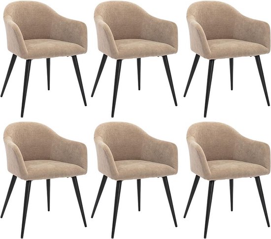 Set van 6 stoelen BIBO - met armleuningen - Fluweel en metaaleffect - Beige L 57.5 cm x H 73 cm x D 54 cm