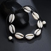 Marchandises TVR | Coquillages Cheville/Bracelet | blanc noir | Corde avec noeud | 17 cm