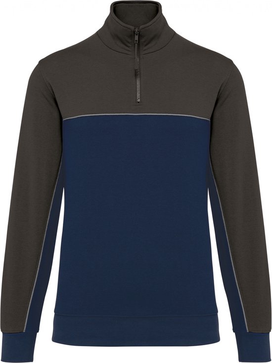 Sweatshirt Unisex 3XL WK. Designed To Work 1/4-ritskraag Lange mouw Navy / Dark Grey 60% Katoen, 40% Polyester