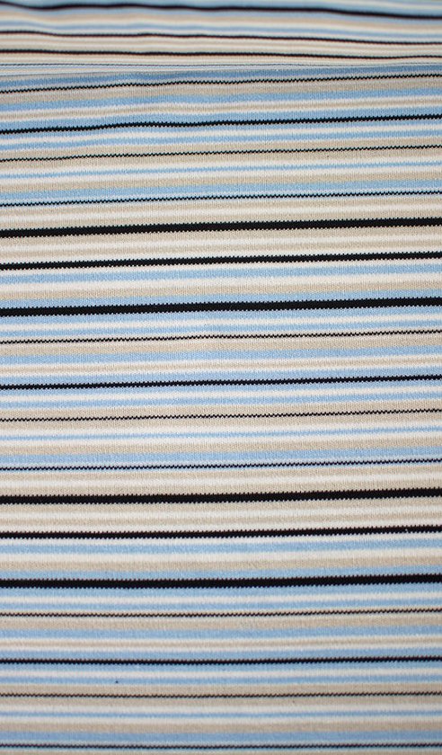 Tricot gebreid lichtblauw en beige streepjes 1 meter - modestoffen voor naaien - stoffen