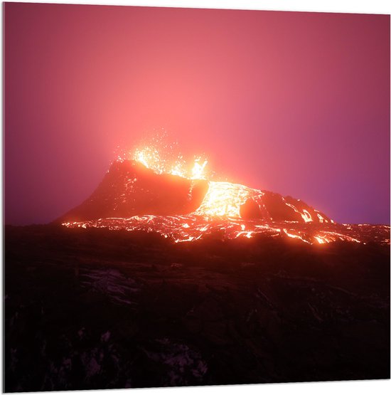 Acrylglas - Vulkaan - Vuur - Heet - Lava - Kleuren - 100x100 cm Foto op Acrylglas (Wanddecoratie op Acrylaat)