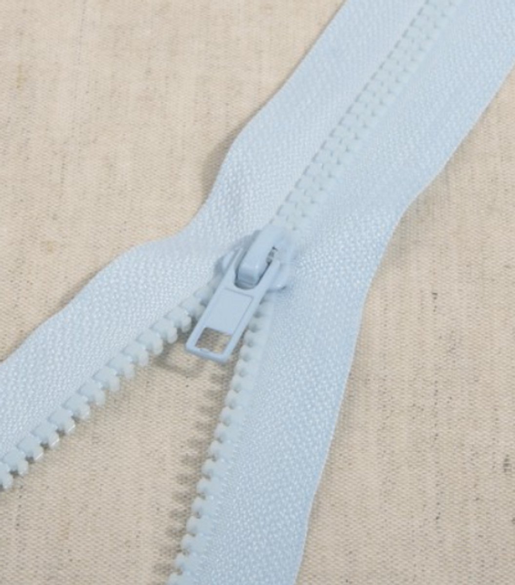 Deelbare rits 30cm baby blauw - polyester stevige rits met bloktandjes