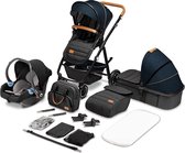 kinderwagen set 3-in-1 voor kinderen vanaf de geboorte tot 22 kg Reiswieg, autostoel en wandelwagen met ligpositie, Voorwaarts of achterwaarts 5punts gordel Matras Vol verstelling