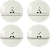 HAES DECO - Assiettes à petit-déjeuner set de 4 - Format Ø 20x2 cm - Coloris Wit - Porcelaine Imprimée - Collection : Inséparables - Services de table, petites assiettes
