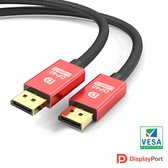 NÖRDIC DP-516 Gecertificeerde Displayport 2.1 kabel - VESA gecertificeerd - 40Gbps - 8K60Hz - DP40 UHBR10 - 1,5m - Rood