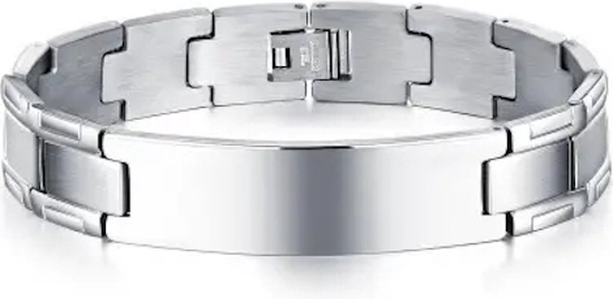 Zilver kleurige Heren Armband - Horlogeband stijl - Staal - 12mm - Schakelarmband - Armbanden - Papa Cadeau Voor Mannen - Vaderdag