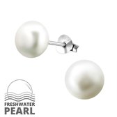 Joy|S - Zilveren parel oorbellen - 8 mm - fresh water pearl - wit