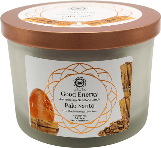 Green Tree - Edelsteenkaars - Aromatherapie - Geurkaars - Good Energy - Palo Santo - met edelstenen - 256g