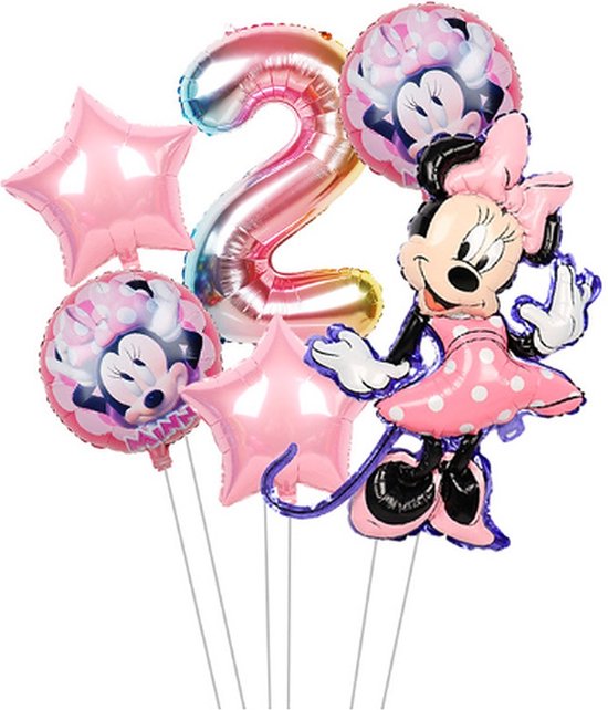 Sprankelende Minnie Mouse Ballonnen Set - Folie ballon - Minni Mouse Cijfer Ballon 2 Jaar - Minnie Mouse Cijfer Ballon Twee Jaar - Verjaardag Versiering Minnie Mouse - Ballonnen Pakket Minnie Mouse - Ballonnenset Mickey Mouse - Verjaardag Baby 2 jaar
