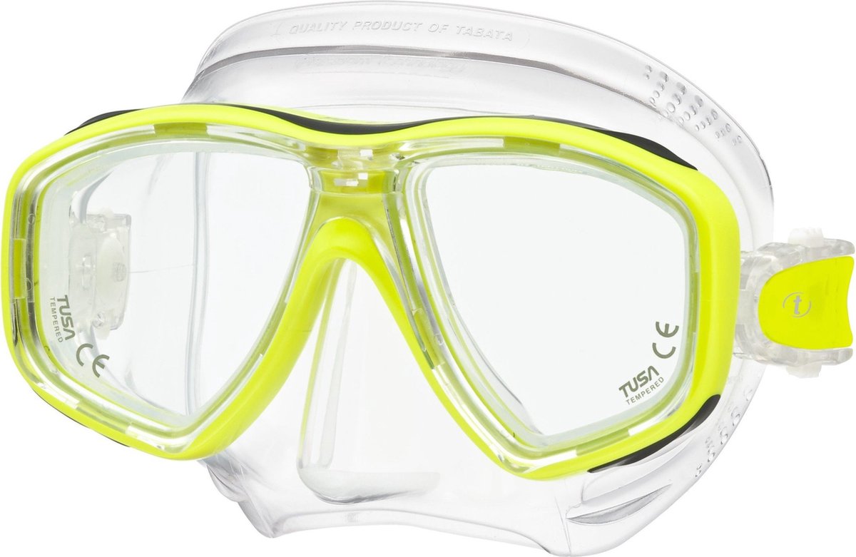 TUSA Freedom Ceos – Duikmasker met twee lenzen, comfortabele pasvorm dicht op het gezicht, Freedom Technology voor comfort en prestaties, hypoallergeen silicone – Geel/Transparant – M-212 FY