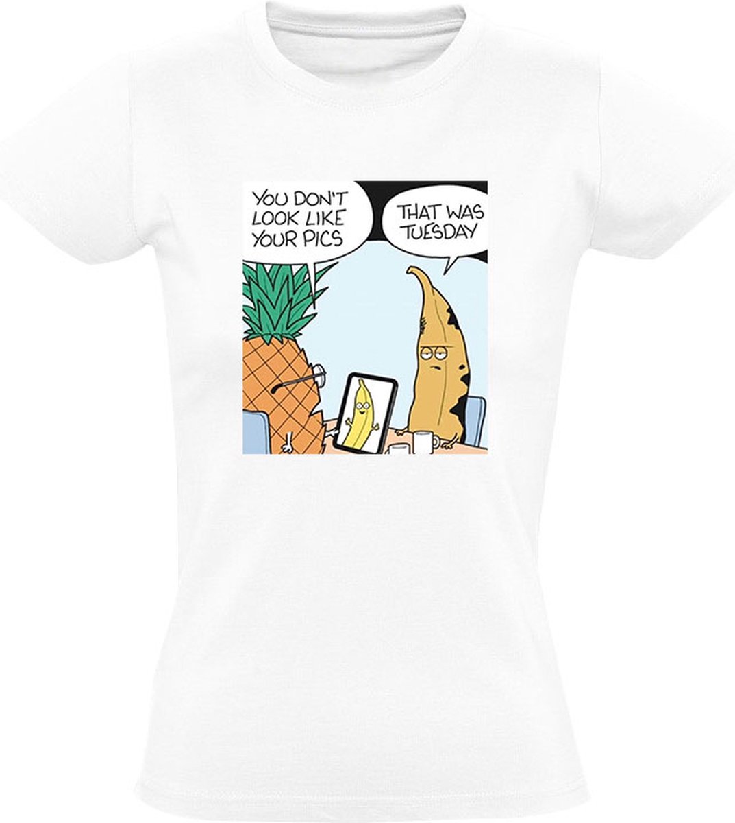 Oude foto Dames T-shirt - banaan - ananas - humor - grappig
