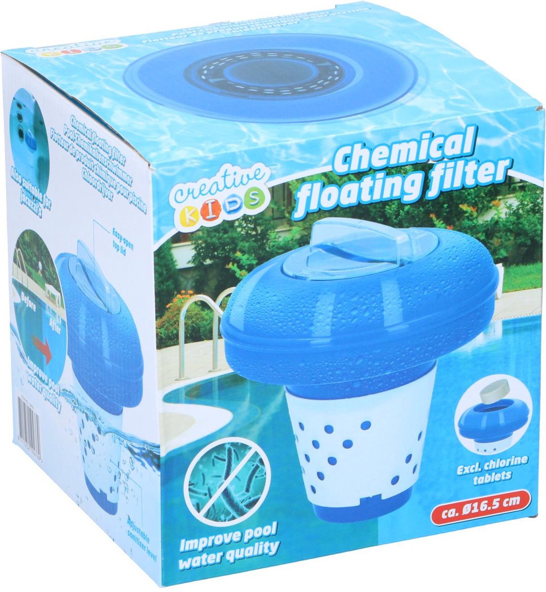 Creative Kids chloordrijver - chloordispenser - chloortabletten 200gr - gereguleerde chloor afgifte - transparante deksel - zwembad