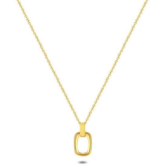 Twice As Nice Halsketting in goudkleurig edelstaal, open afgeronde rechthoek, lente verstelbaar. 41 cm+5 cm