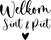 Welkom Sint & Piet Met Hartje - Sinterklaas - statische sticker - herbruikbaar - zwart - KLEINE FRUM