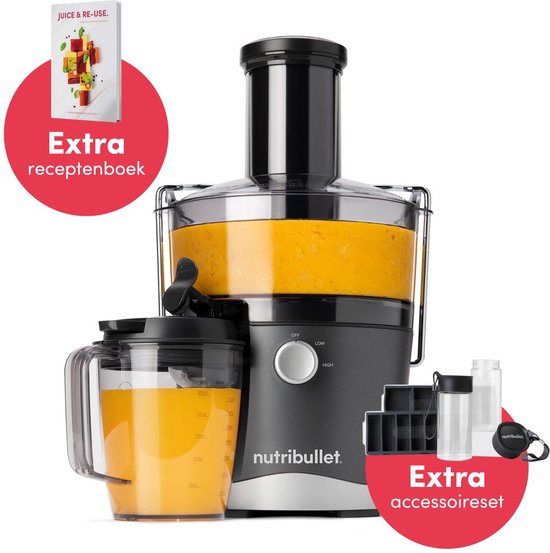 Nutribullet Juicer – 800 ml – 800 Watt – Brede invoertrechter – Handige Sapkan, Schoonmaakborstel en Stamper – Grijs