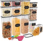 Voorraadpotten Set van 12 luchtdichte keukencontainers van kunststof BPA-vrije graancontainers met markeersticker Voedselcontainer voor granen, koekjes, suiker en noten