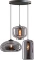 Hanglamp 3-Lichts Mix | Rookglas | Industrieel | Woonkamer | Eetkamer | Smoke | Zwart