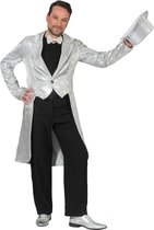 Pierros - Glitter & Glamour Kostuum - Zilveren Frackjas Aron Man - Zilver - Maat 52-54 - Carnavalskleding - Verkleedkleding