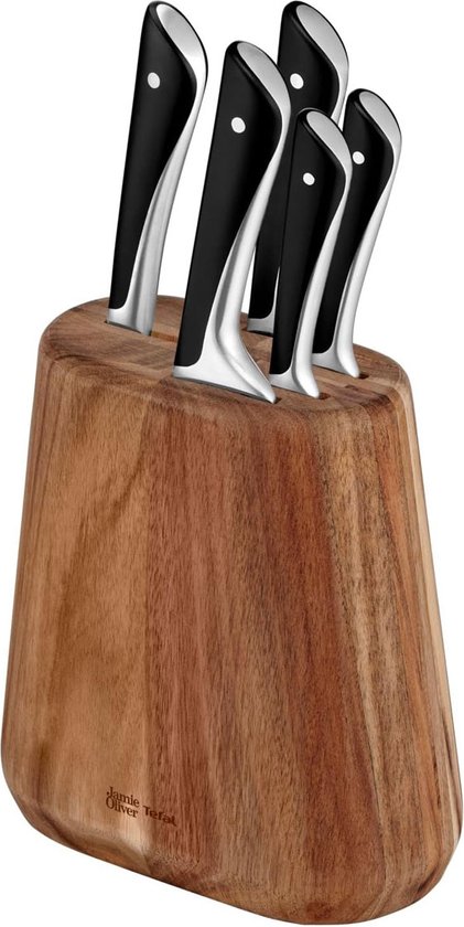 Ensemble de couteaux Tefal Jamie Oliver - 5 pièces avec bloc de couteaux en bois d'acacia