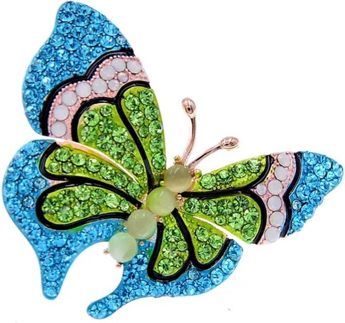 Zelto-Vlinder-Blauw-Groen-Wit-Broche- Vlinder- Groen- Blauw- Butterfly-Zelto-Broche