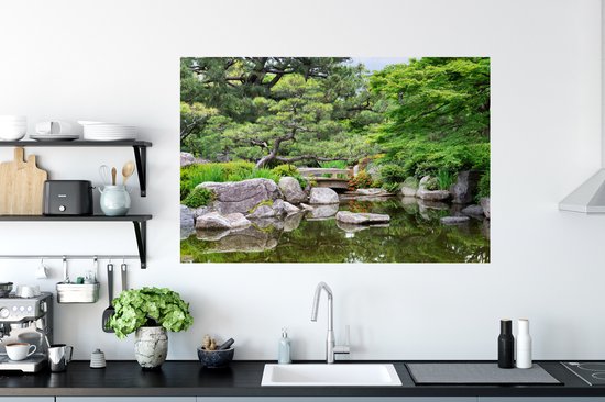 Muurstickers - Sticker Folie - Japans - Natuur - Water - Stenen - Bomen - 120x80 cm - Plakfolie - Muurstickers Kinderkamer - Zelfklevend Behang - Zelfklevend behangpapier - Stickerfolie