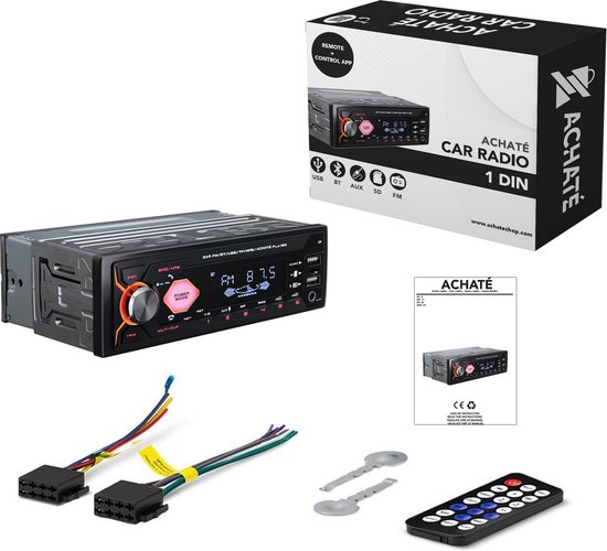 Achaté Autoradio met Bluetooth voor alle auto's – FM Radio, AUX, USB en SD – Handsfree Bellen - Achaté