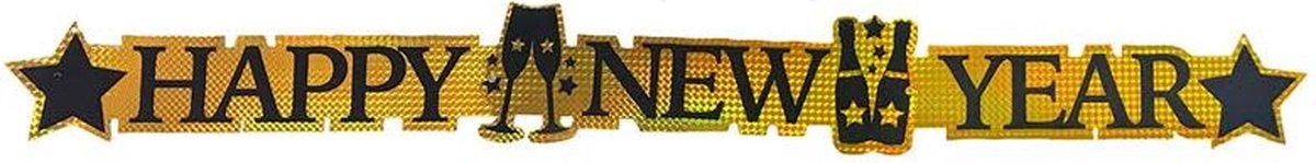 Happy New Year Banner Goud 113cm