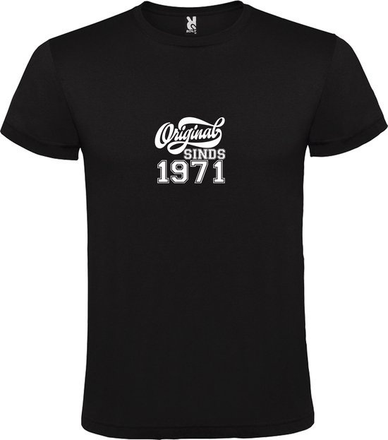 Zwart T-Shirt met “Original Sinds 1971 “ Afbeelding Wit Size S