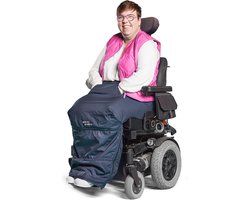 MyBlanket Zomer L/XL, compact en licht, wind- en waterdicht rolstoeldeken, snel geplaatst zonder op te staan uit de rolstoel, voor manuele én elektrische rolstoel; 38 x 24 x 8 cm ; 0,515 kg, wasbaar op 30°C - Night Blue met Paarse rits