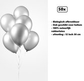 50x Ballonnen 12 inch pearl zilver 30cm - biologisch afbreekbaar - Festival feest party verjaardag landen helium lucht thema