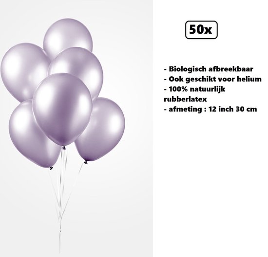 50x Ballonnen 12 inch pearl lila 30cm - biologisch afbreekbaar - Festival feest party verjaardag landen helium lucht thema