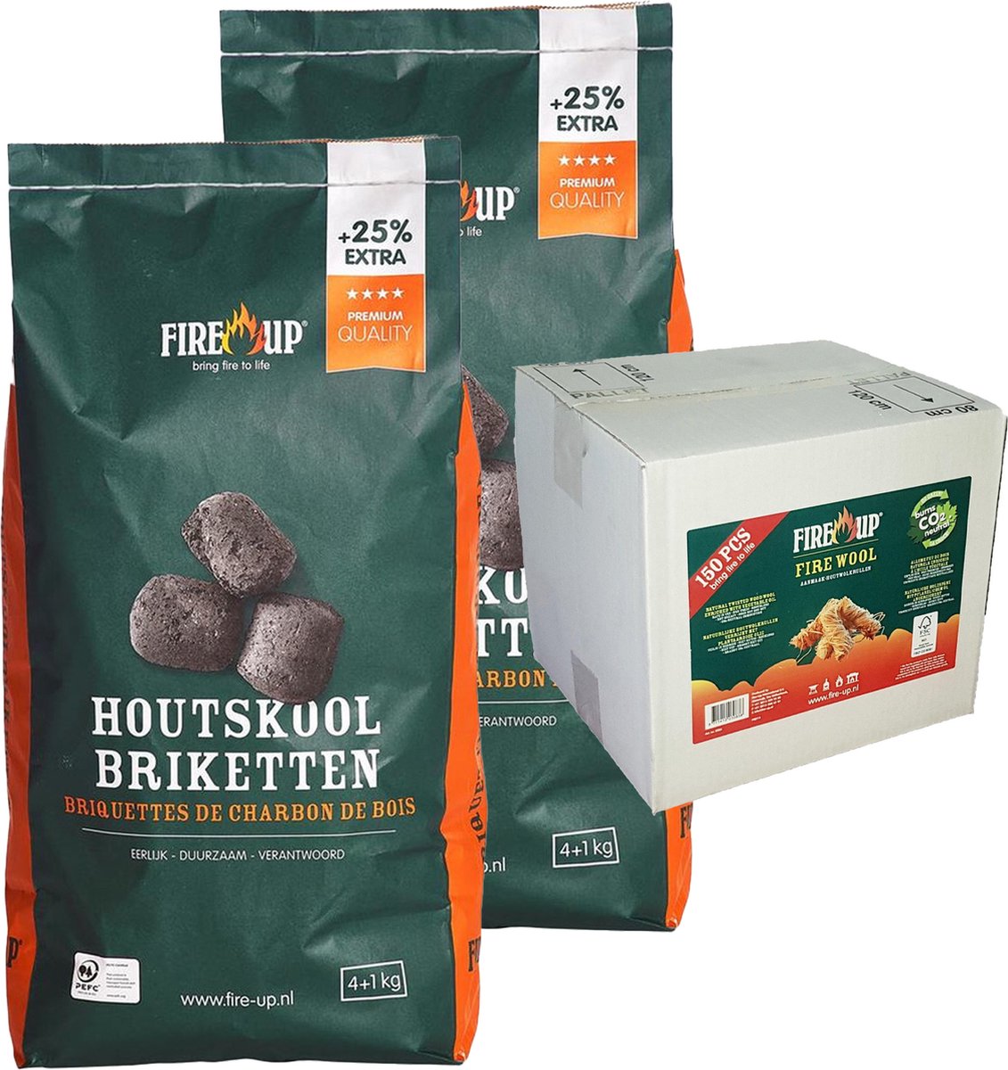 BBQ starterspakket - houtskool briketten 15 kilo - barbecue aanmaak houtwolkrullen 150x