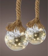 Boules de Noël lumineuses - D10 et D20 cm - verre - sur ficelle - blanc chaud