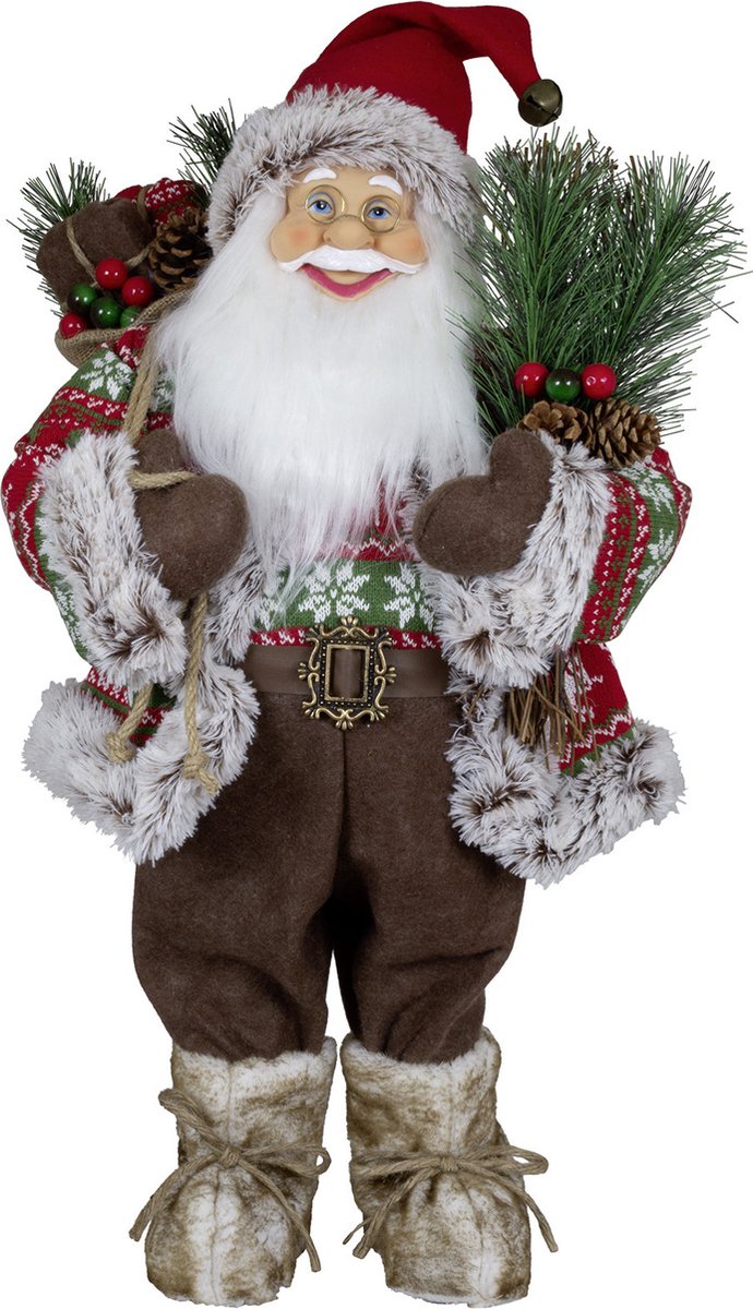 Decoris Zingende en dansende kerstman pop - 32 cm - polyester