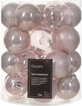 Decoris kerstballen - 50x stuks - 6 cm -kunststof - lichtroze