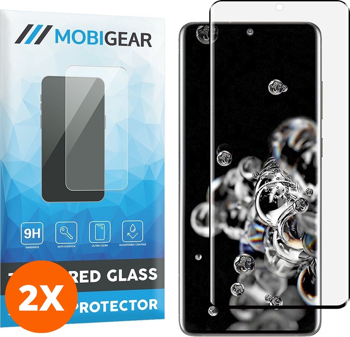 Mobigear Screenprotector geschikt voor Samsung Galaxy S20 Ultra Glazen | Mobigear Curved Screenprotector - Case Friendly - Zwart (2-Pack)