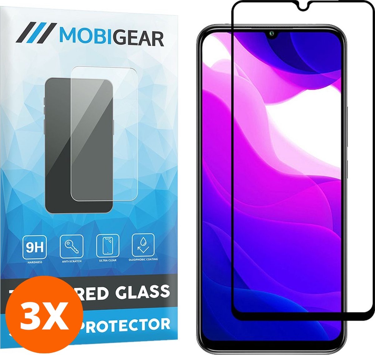Mobigear Screenprotector geschikt voor Xiaomi Mi 10 Lite Glazen | Mobigear Premium Screenprotector - Case Friendly - Zwart (3-Pack)