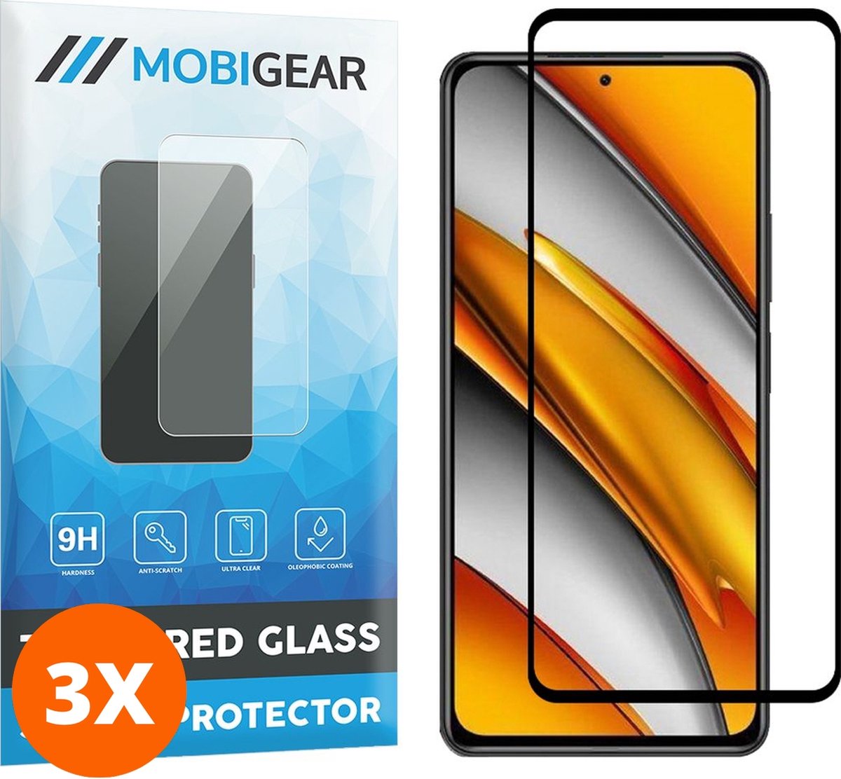 Mobigear Screenprotector geschikt voor POCO F3 Glazen | Mobigear Premium Screenprotector - Case Friendly - Zwart (3-Pack)