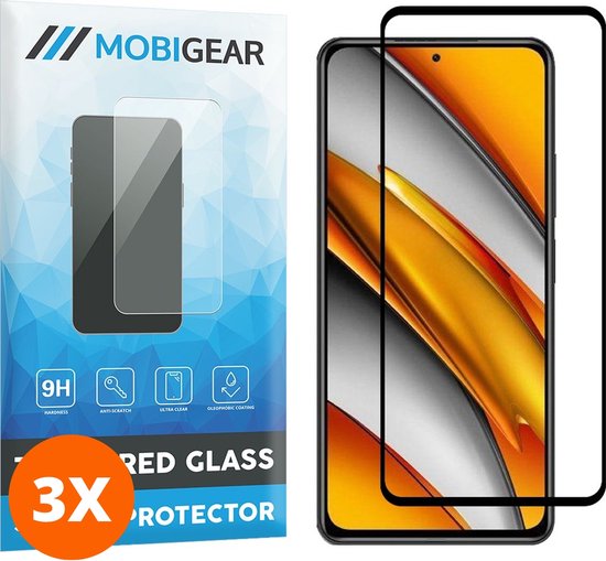 Mobigear Screenprotector geschikt voor POCO F3 Glazen | Mobigear Premium Screenprotector - Case Friendly - Zwart (3-Pack)