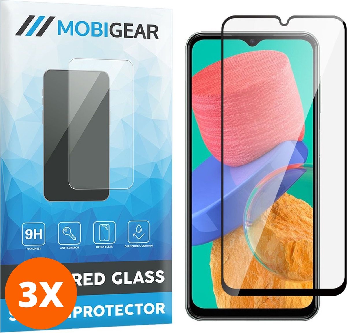 Mobigear Screenprotector geschikt voor Samsung Galaxy M33 Glazen | Mobigear Premium Screenprotector - Case Friendly - Zwart (3-Pack)