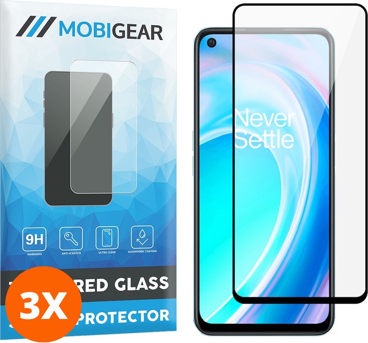 Mobigear Screenprotector geschikt voor OnePlus Nord CE 2 Glazen | Mobigear Premium Screenprotector - Case Friendly - Zwart (3-Pack)